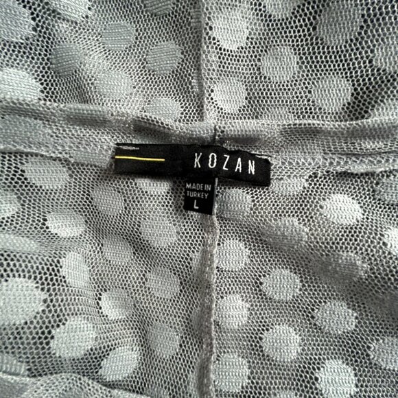 Kozan Womens Gray Polka Dot Sheer Mesh Long-Sleeve Asymmetric Hem Top Large - Picture 3 of 7